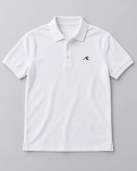 White polo with a small left-chest logo